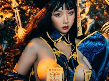 网络美女皮皮奶僵尸少女主题性感情趣僵尸服饰配黑丝网袜秀惹火身材诱惑写真43P